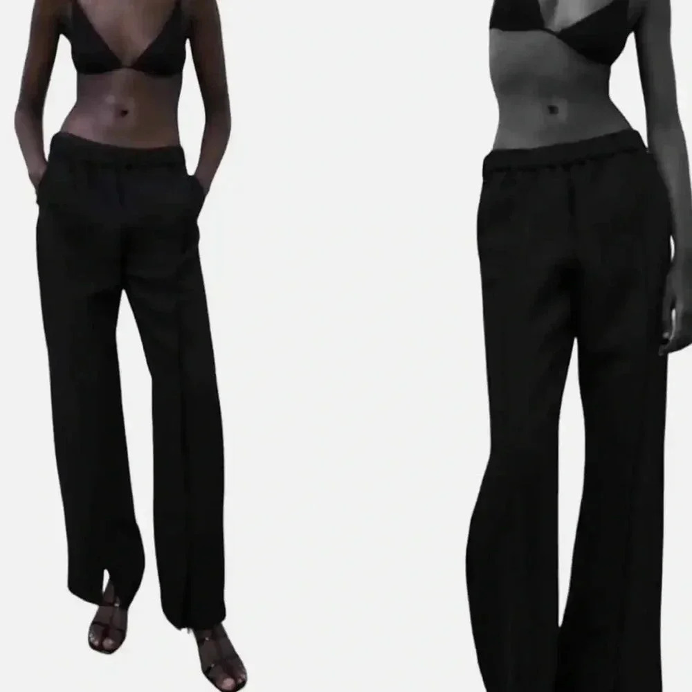 Zara High Rise Black Flare Split Hem Pants Size XS